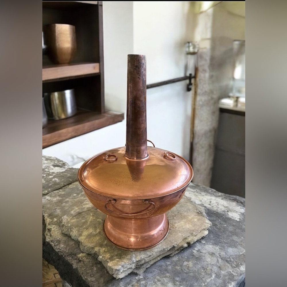 Copper Mongolian samovar, food warmer, coal wood burning, removable chimney
